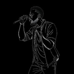 Strichzeichnung eines Mannes, der Sean Paul repräsentiert, der globale Anerkennung in der Musikindustrie durch eine Fusion aus Dancehall, Reggae und Pop-Musikstilen erlangt