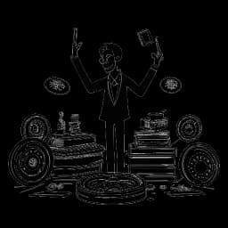 Line art drawing of a man, representing Elvis Presley, receiving a Grammy Award, surrounded by records symbolizing his record-breaking sales, all against a white backdrop.