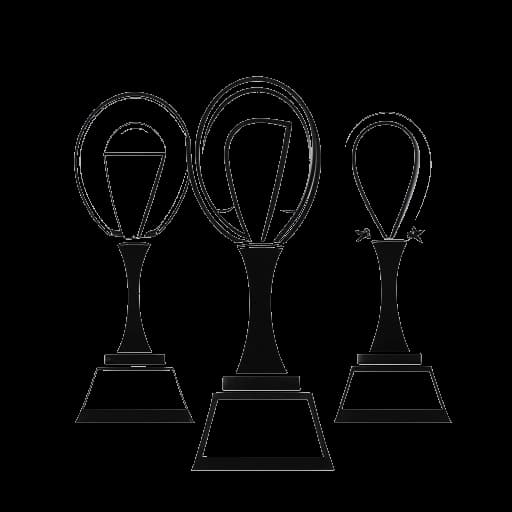 Line art drawing of three Grammy Awards with a 'Lifetime Achievement' ribbon on the middle one, representing Elvis Presley's Grammy Awards and Lifetime Achievement Award.