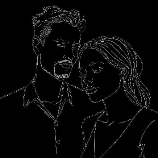 Desenho de arte em linha de um homem, representando Mike Majlak, com sua ex-parceira