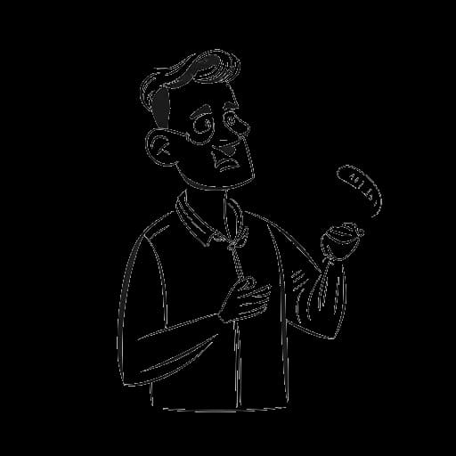 Desenho de arte em linha de um homem, representando Mike Majlak, abordando os boatos de paternidade