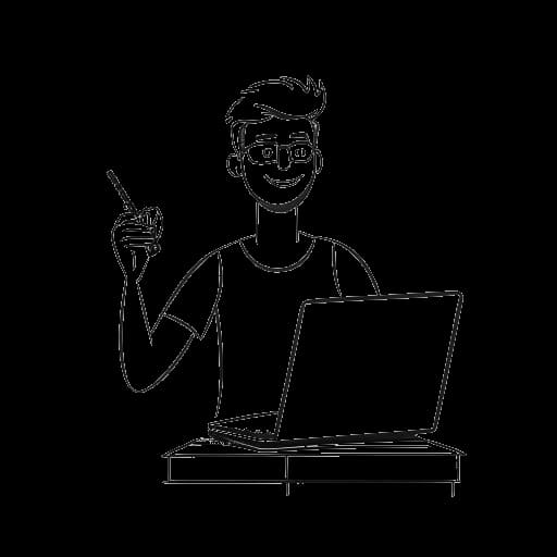 Desenho de arte em linha de um homem, representando Mike Majlak, lançando um canal de sucesso no YouTube