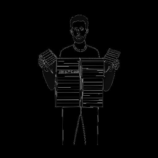 Lijnart-tekening van Chris Brown die 11 studioalbums vasthoudt, dat zijn discografie tot nu toe vertegenwoordigt