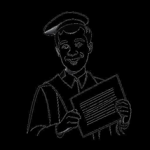 Lijnart-tekening van Chris Brown die een diploma vasthoudt dat zijn aanwezigheid op de Essex High School in Virginia vertegenwoordigt