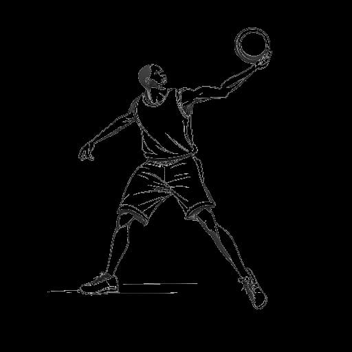 Lijnart-tekening van Chris Brown die basketbal speelt tijdens het NBA All-Star Weekend