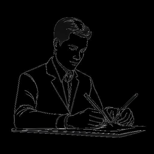 Lijnart-tekening van Chris Brown die een platencontract ondertekent bij Jive Records