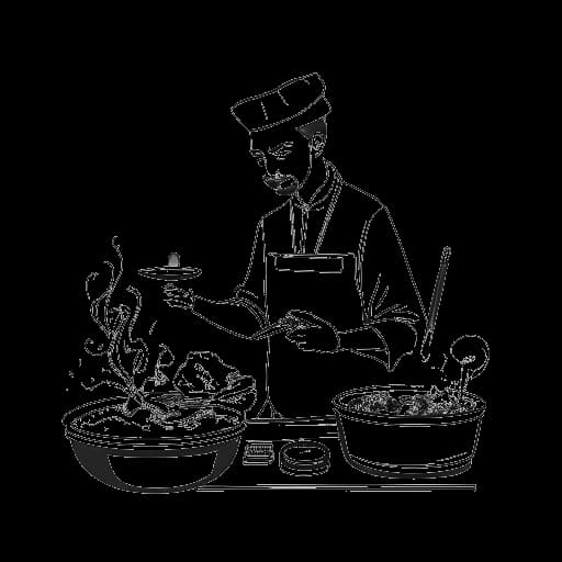 Line art representation of a man, exemplifying Capital Bra, showcasing his diversification into the food business with 'Gangstarella' and his concurrent success in the music world, against a white backdrop.