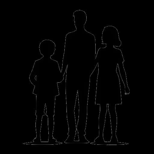 Strichzeichnung einer Familienkontur, die Capital Bra mit seinen zwei Söhnen und zwei Töchtern darstellt.