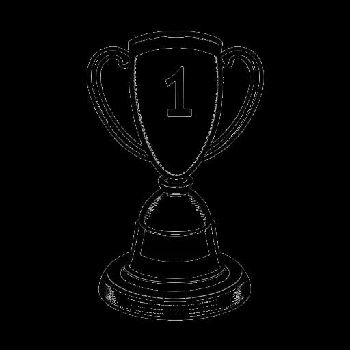 Strichzeichnung eines Trophäe mit der Zahl '1' und einer Gruppe von Singles mit der Bezeichnung 'Deutsche Nummer-eins' an der Basis, was den Rekord von Capital Bra für die meisten deutschen Nummer-eins-Singles in einem Jahr darstellt.