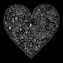 Line art drawing of a heart surrounded by Minecraft usernames, symbolizing the immense love and support from Technoblade's fans.