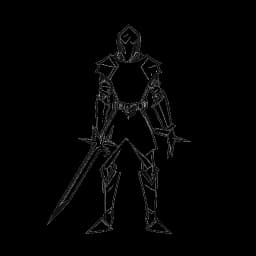 Line art drawing of a person standing strong, holding a Minecraft diamond sword, representing Technoblade's resilience amidst adversity.