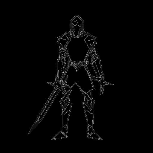 Line art drawing of a person standing strong, holding a Minecraft diamond sword, representing Technoblade's resilience amidst adversity.