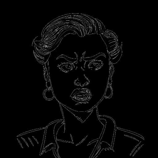 Dibujo de arte lineal de una mujer, que representa a Gabbriette, con una expresión humorísticamente desafiante en respuesta a la discriminación