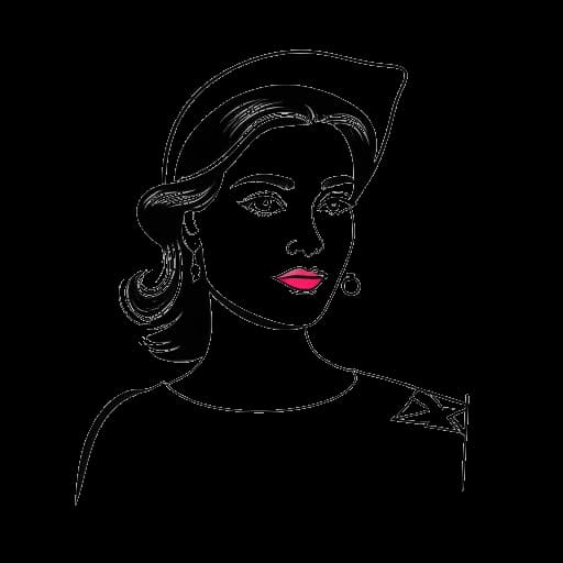 Dibujo de arte lineal de una mujer, que representa a Gabbriette, sosteniendo una bandera mexicana y suizo-alemana