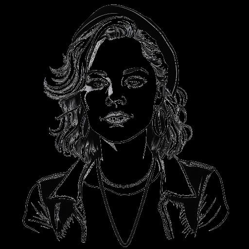 Dibujo de arte lineal de una mujer, que representa a Gabbriette, protagonizando el documental de Netflix 'I'm with the Band: Nasty Cherry'