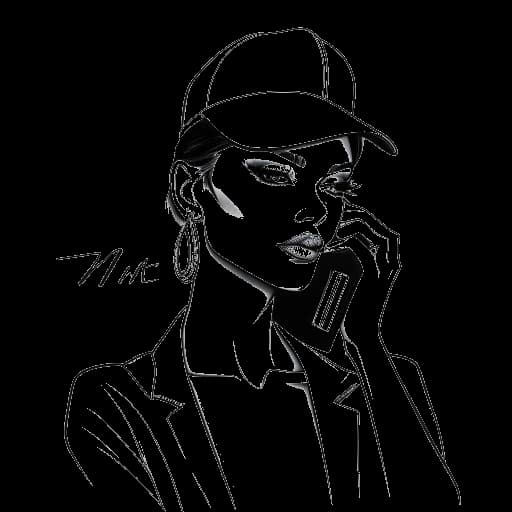 Dibujo de arte lineal de una mujer, que representa a Gabbriette, trabajando con IMG, logotipos de Marc Jacobs, Diesel y Savage X Fenty