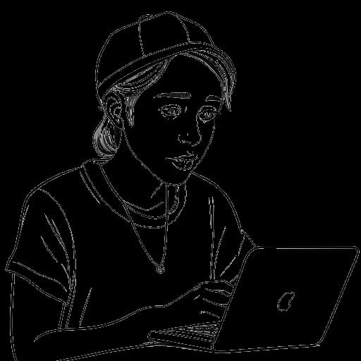 Dibujo de línea de un niño, representando a Adam McIntyre, viendo videos de Jenna Marbles y Colleen Ballinger.