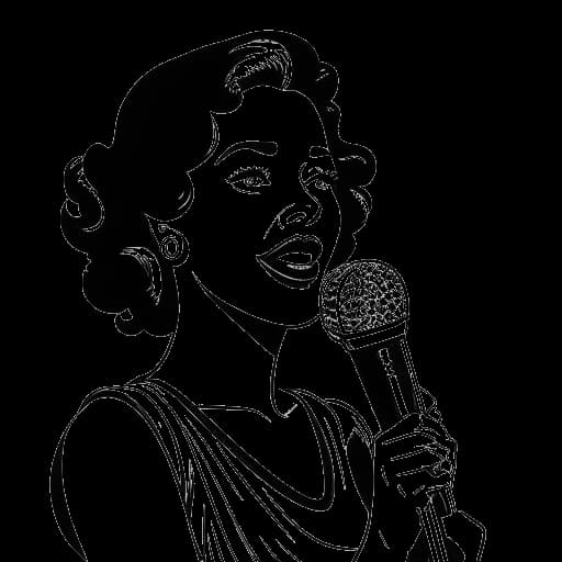 Dessin en ligne d'une femme, représentant Katja Krasavice, tenant un microphone, avec les mots 'Ein Herz für Bitches' et 'Frauen' en arrière-plan, symbolisant l'annonce de son album de 2023 et du single principal.