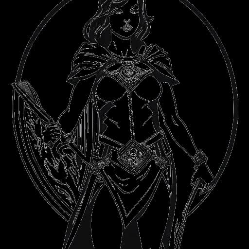 Dessin en ligne d'une femme, représentant Katja Krasavice, portant des vêtements provocants, avec un bouclier en arrière-plan, symbolisant son mécanisme de défense.