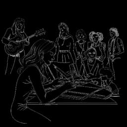 Desenho em arte de linha de uma mulher, representando Lola Brooke, simbolizando diferentes aspectos de sua bem-sucedida carreira na música.