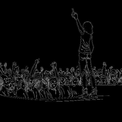 Desenho em arte de linha de uma mulher, representando Lola Brooke, em um palco recebendo aplausos, simbolizando seu sucesso na indústria da música.