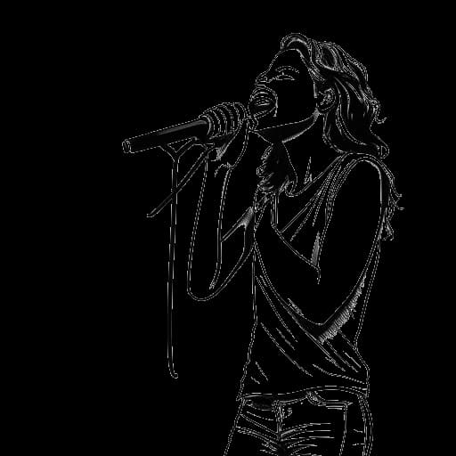 Dessin en ligne d'une femme, représentant Lola Brooke, tenant un microphone et se produisant sur scène, avec le texte '2017 Flow' affiché de manière proéminente à l'arrière-plan.