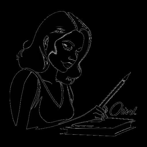 Dessin en ligne d'une femme, représentant Lola Brooke, signant des autographes, avec un projecteur éclairant son nom de scène 'Lola Brooke'.