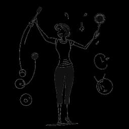 Disegno in stile line art di una donna, rappresentante Cathy Hummels, che esercita vari ruoli tra cui un microfono, un manubrio, una penna e uno smartphone, simboleggiando i suoi ruoli versatili su uno sfondo bianco.