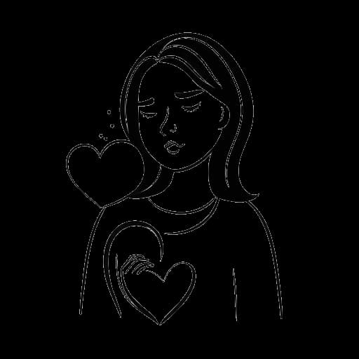 Dessin en ligne d'une femme tenant une bulle de dialogue avec un cœur et une larme, représentant Cathy Hummels discutant ouvertement de sa dépression.
