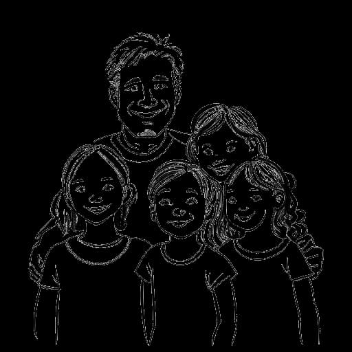 Dessin en ligne d'une jeune fille avec sa famille, représentant Cathy Hummels, à Unterschleißheim.