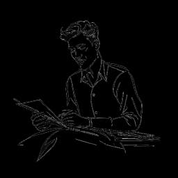 Strichzeichnung eines Mannes, der Matthias 'TC' Roll darstellt, vertieft in Schauspielerei und Autorschaft, was seinen Abschied von YouTube und seine Erkundung verschiedener kreativer Bereiche widerspiegelt.