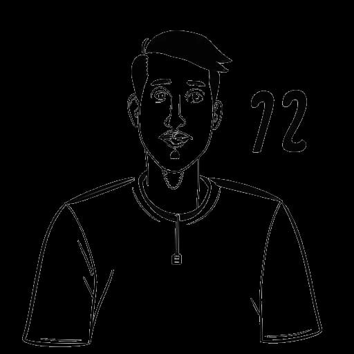 Strichzeichnung eines Mannes, der Matthias Roll darstellt, eine Zahl 217.000 haltend, mit einem YouTube-Play-Button und den Buchstaben 'TC' im Hintergrund, auf weißem Hintergrund.