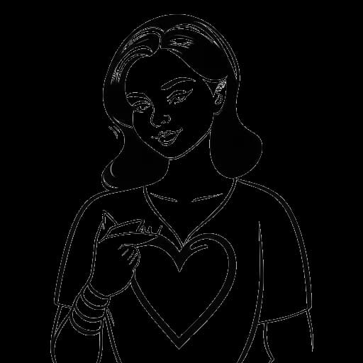 Dibujo en línea de una mujer, simbolizando a Leonie Hanne, sosteniendo un emblema de corazón para amfAR y un cartel '#StandWithUkraine', todo representado en un fondo blanco.
