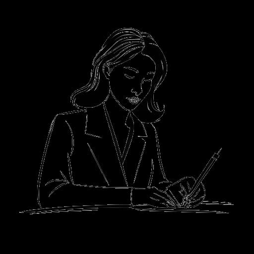 Lijntekening van een vrouw, representatief voor Leonie Hanne, die een contract ondertekent