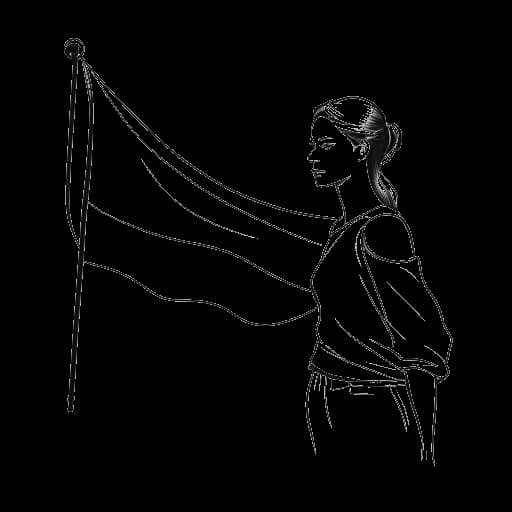 Lijntekening van een vrouw, representatief voor Leonie Hanne, met een Oekraïense vlag