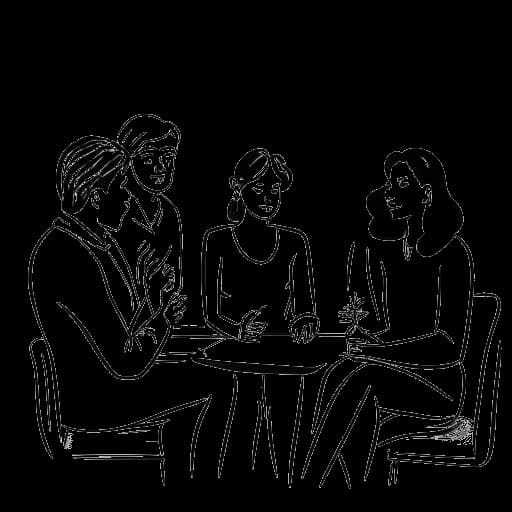 Disegno in stile line art di una donna che rappresenta Sydney Watson, impegnata in una discussione con più persone. L'immagine mostra la sua attività di co-conduttrice e il sito di notizie.