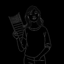 Disegno in stile line art di una donna che rappresenta Sydney Watson, con in mano le bandiere australiana e americana. L'immagine rappresenta la sua doppia cittadinanza.