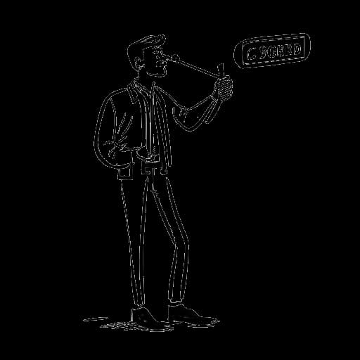 Dessin en ligne d'un homme, représentant Chris Olsen, tenant un microphone et se tenant sur une scène avec une clappe de cinéma portant l'inscription '1660 Vine'.