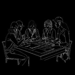 Disegno in stile line art di un team di costruzione tutto al femminile, simbolo della cultura lavorativa inclusiva e collaborativa di RedIron Construction, in un ambiente professionale.