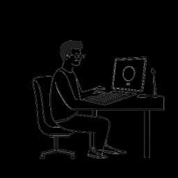 Disegno in stile line art di un uomo creatore di contenuti al proprio posto di lavoro, rappresentante Justin Waller, con un'icona di YouTube visibile, a indicare il suo coinvolgimento sui social media.