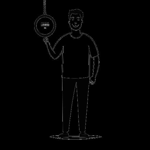 Lijntekening van een man, die Justin Waller vertegenwoordigt, met een weegschaal met aan de ene kant een foto van zijn familie en aan de andere kant een logo van sociale media.