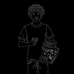 Disegno stilizzato di un uomo, che rappresenta Mark Cuban, con capelli ricci e abbigliamento casual. È raffigurato mentre tiene in una mano un mucchio di sacchi della spazzatura e nell'altra un foglio di francobolli.