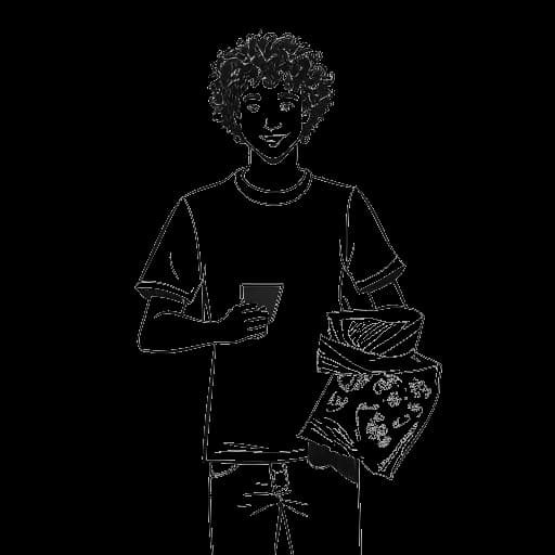 Disegno stilizzato di un uomo, che rappresenta Mark Cuban, con capelli ricci e abbigliamento casual. È raffigurato mentre tiene in una mano un mucchio di sacchi della spazzatura e nell'altra un foglio di francobolli.