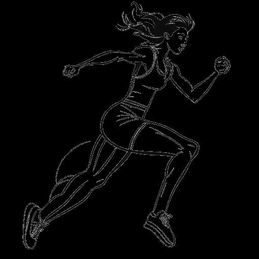 Strichzeichnung einer Frau, die auf einer Laufbahn läuft, mit den Olympischen Ringen im Hintergrund, die Chrisean Rocks sportliche Fähigkeiten darstellt