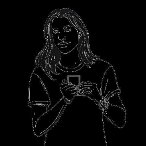 Dibujo de arte lineal de un hombre que representa a Timothée Chalamet, sosteniendo un reloj de Cartier y un zapato de Nike, con un logo de corazón simbolizando la caridad en el fondo