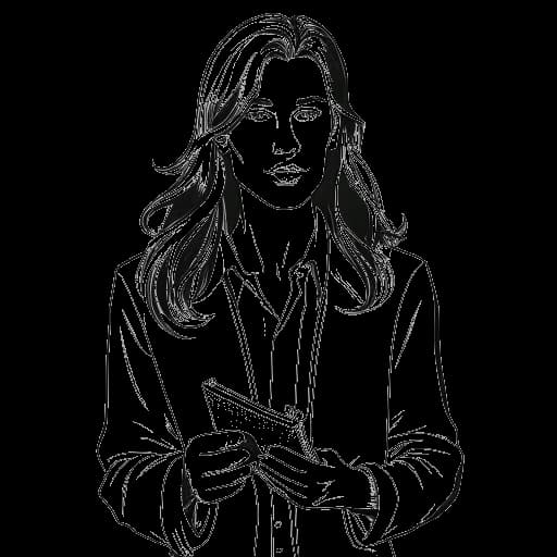 Dibujo de arte lineal de un hombre que representa a Timothée Chalamet, vistiendo un atuendo andrógino y elegante, sosteniendo una revista con él en la portada