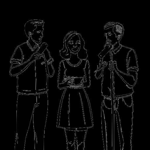 Dessin en ligne de Corinna Kopf, une femme debout entre Toddy Smith et Turner Tenney.