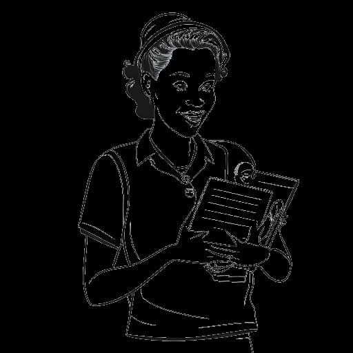 Dessin en ligne de Corinna Kopf, une jeune femme portant l'uniforme de Hooters, tenant un bébé et un cahier.