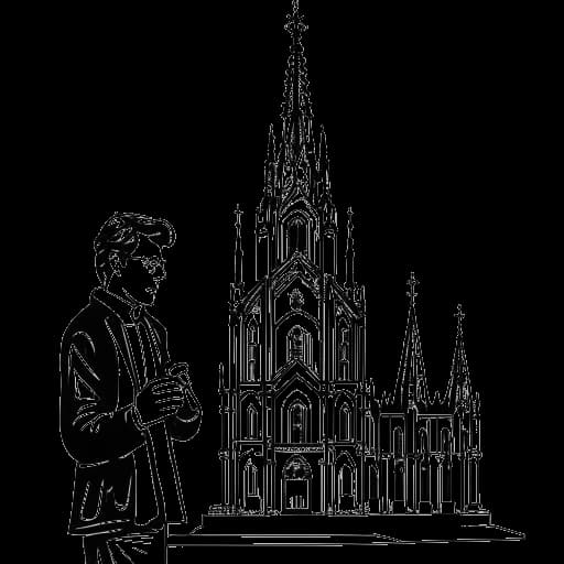 Strichzeichnung eines Mannes, der ein Smartphone hält und vor dem Kölner Dom steht, und Oğuz Yılmaz repräsentiert.