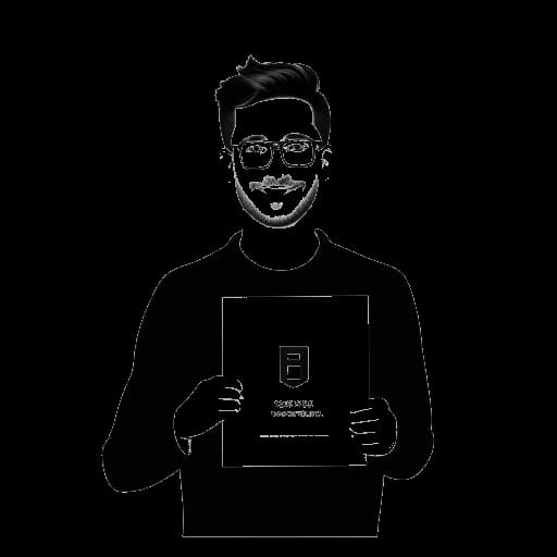 Strichzeichnung eines Mannes, der ein '30 Under 30'-Zertifikat hält und vor einer deutschen und einer österreichischen Flagge steht, und Oğuz Yılmaz repräsentiert.